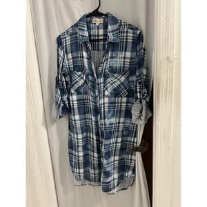 Cloth And Stone Blue Plaid Shirt Dress Sz S